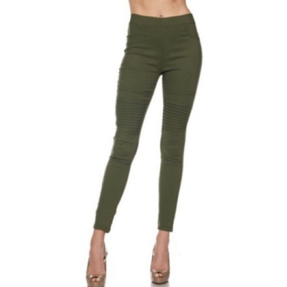 Moto Biker Pant Olive Leggings - Picture 2 of 3
